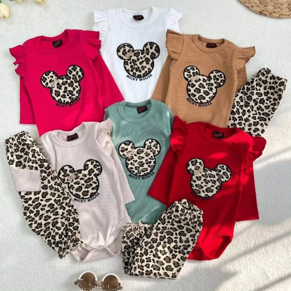 بادی شلوار پلنگی هددار میکی موس سایز ۱ تا ۴ کد ۵۶۷۳