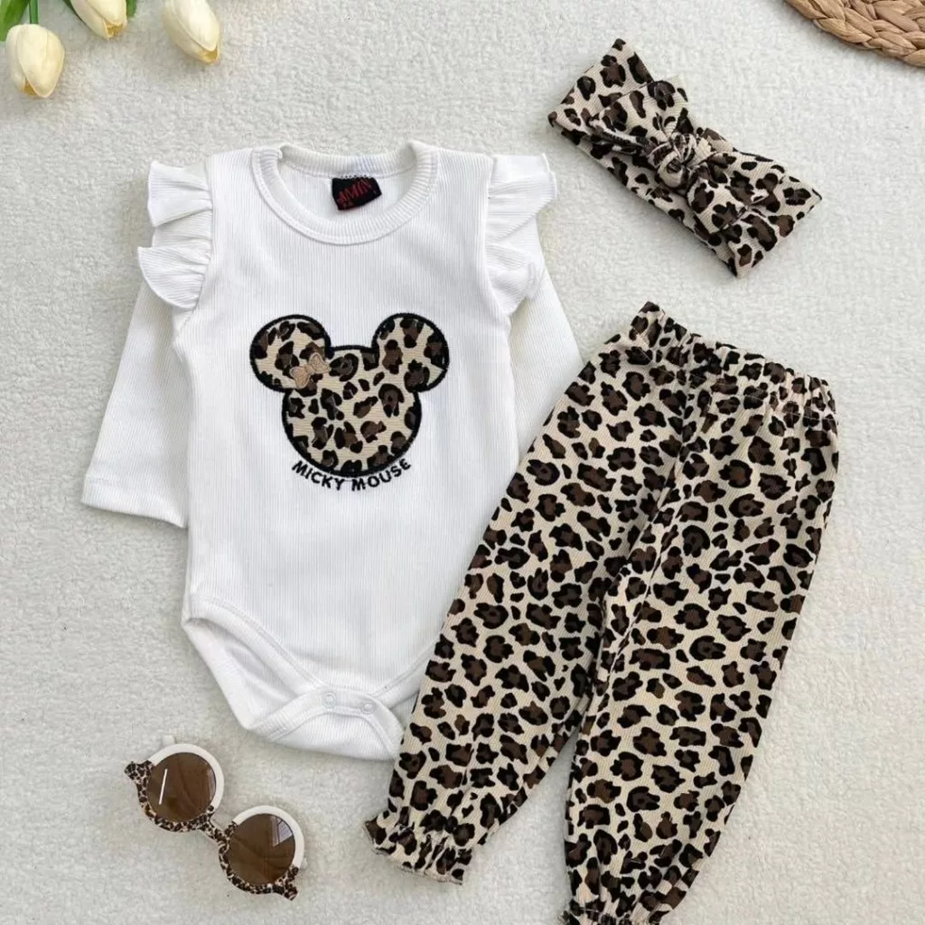 بادی شلوار پلنگی هددار میکی موس سایز ۱ تا ۴ کد ۵۶۷۳