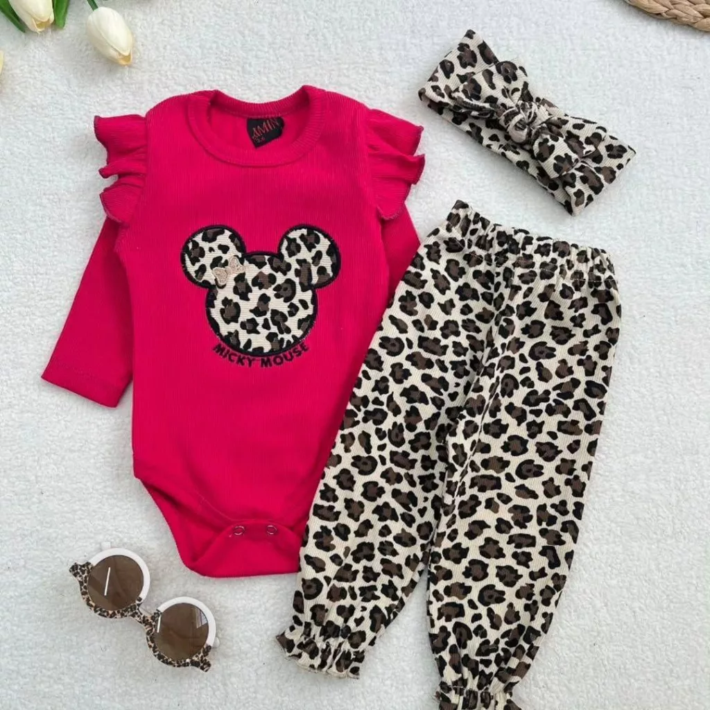 بادی شلوار پلنگی هددار میکی موس سایز ۱ تا ۴ کد ۵۶۷۳