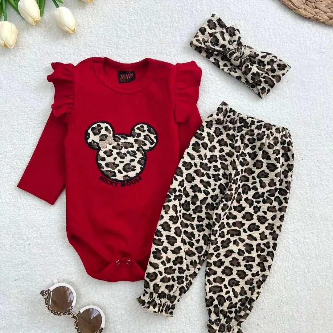 بادی شلوار پلنگی هددار میکی موس سایز ۱ تا ۴ کد ۵۶۷۳