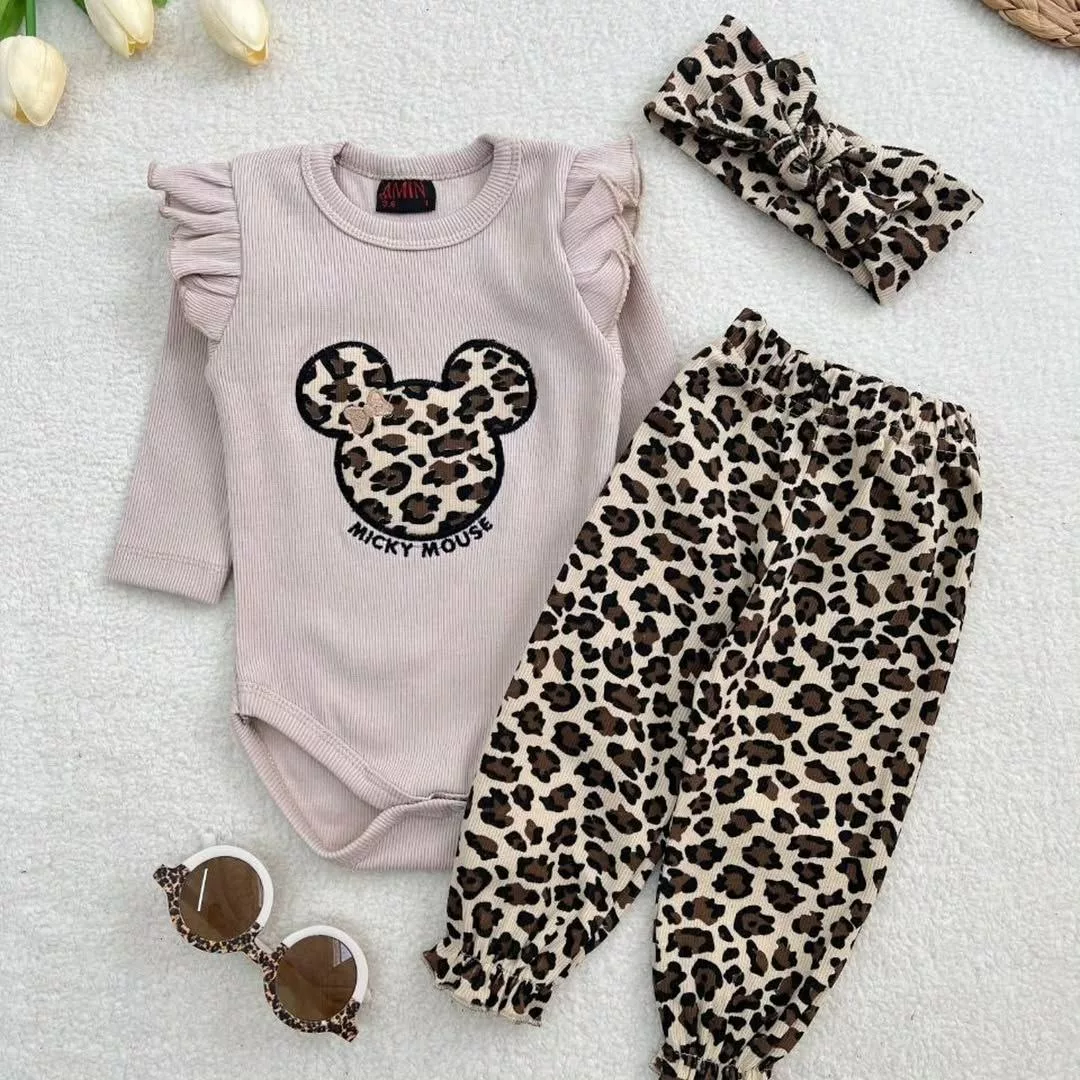 بادی شلوار پلنگی هددار میکی موس سایز ۱ تا ۴ کد ۵۶۷۳