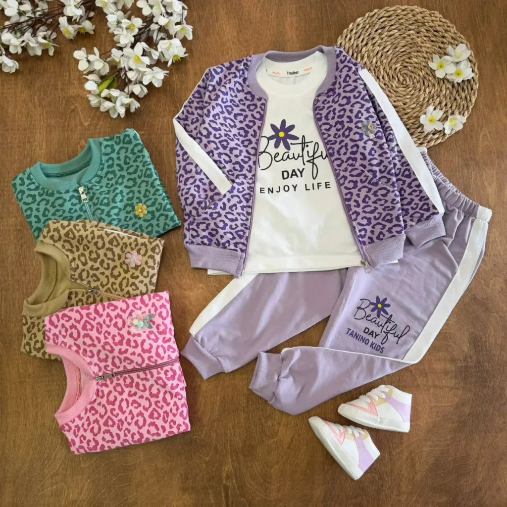 ۳ تکه سویشرت شلوار پلنگی گل برجسته سایز ۴۰،۴۵ کد ۵۶۹۳