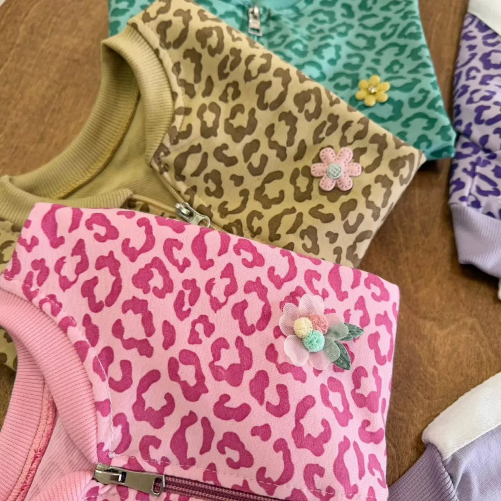 ست ۳ تکه سویشرت شلوار پلنگی گل برجسته سایز ۴۰،۴۵ کد ۵۶۹۳