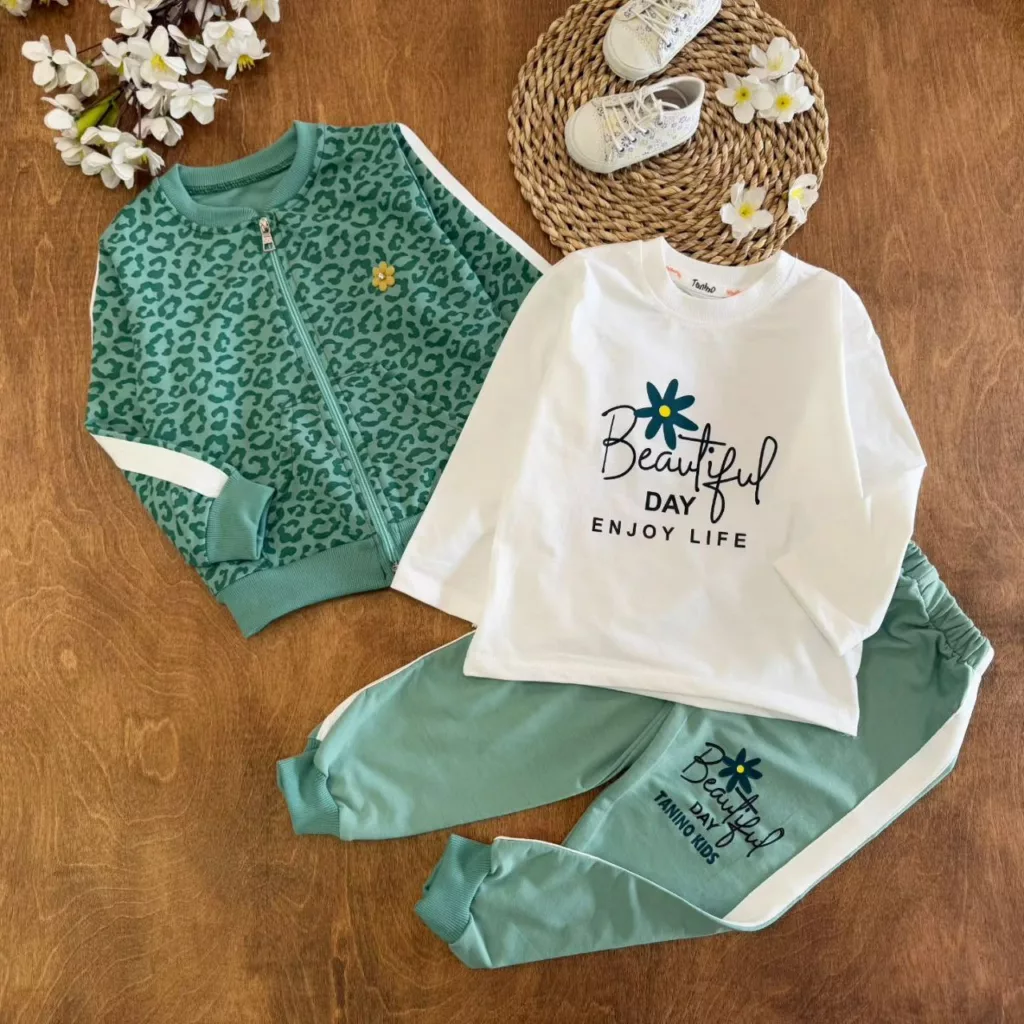 ست ۳ تکه سویشرت شلوار پلنگی گل برجسته سایز ۴۰،۴۵ کد ۵۶۹۳