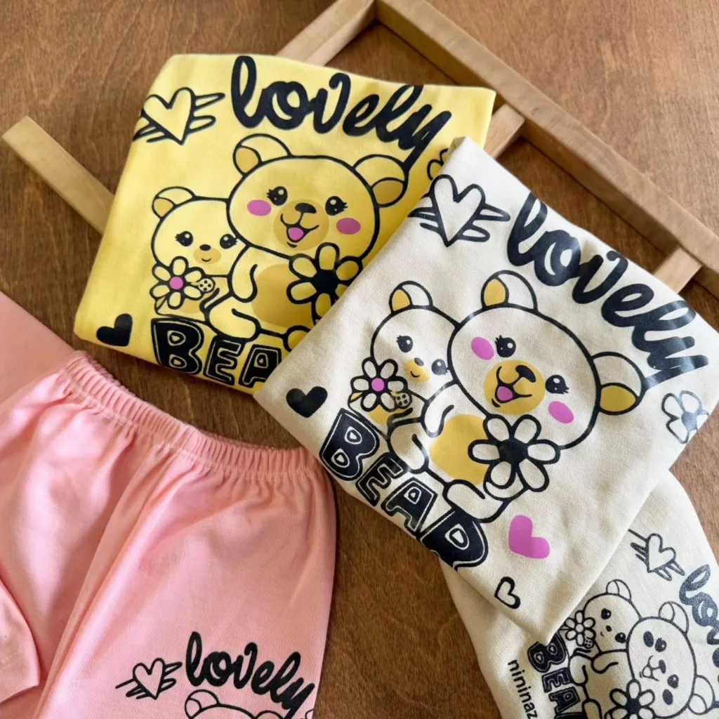 بلوز شلوار خرس مادر و بچه lovely (کمرنگ) سایز ۴ تا ۶ کد ۵۷۰۲