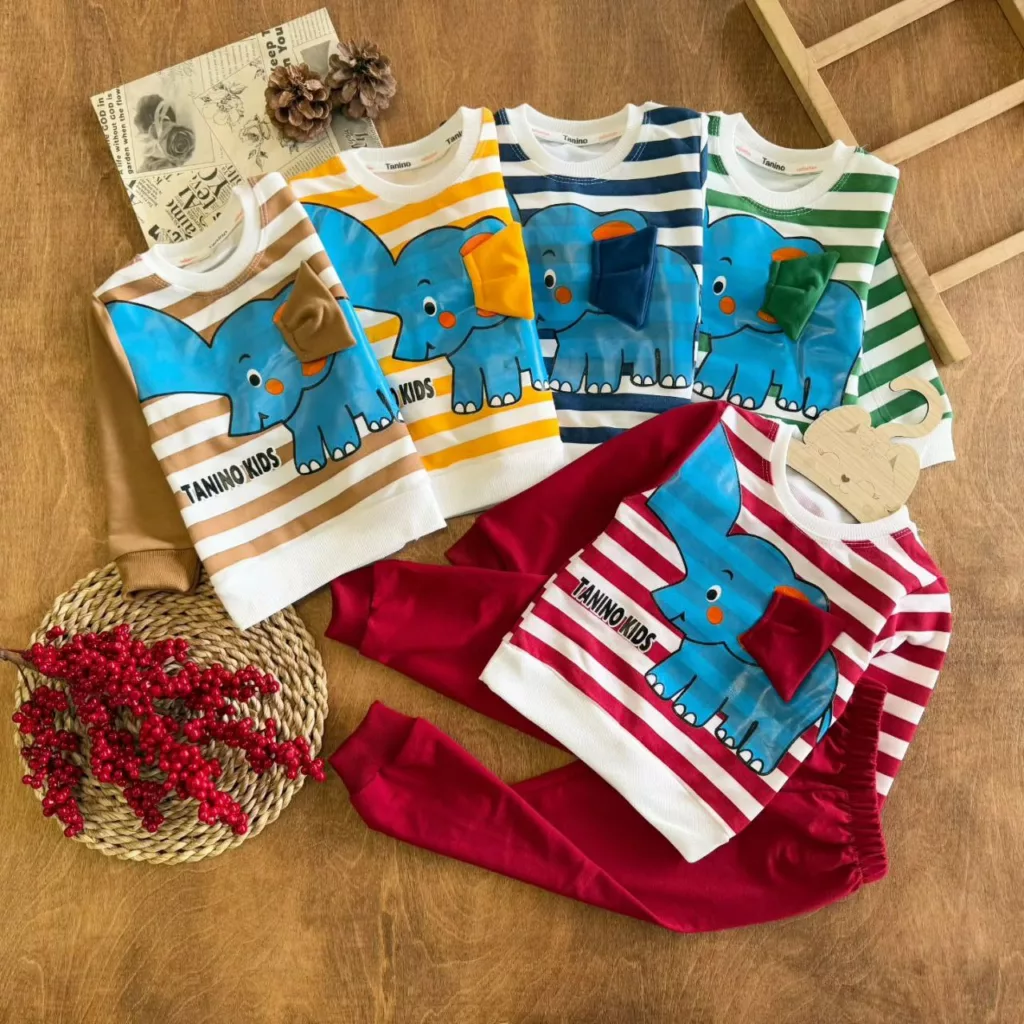 بلوز شلوار راه راه فیل گوش دار سایز ۳۵ تا ۴۵ کد ۵۷۰۳