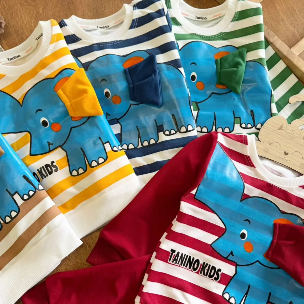 بلوز شلوار راه راه فیل گوش دار سایز ۳۵ تا ۴۵ کد ۵۷۰۳