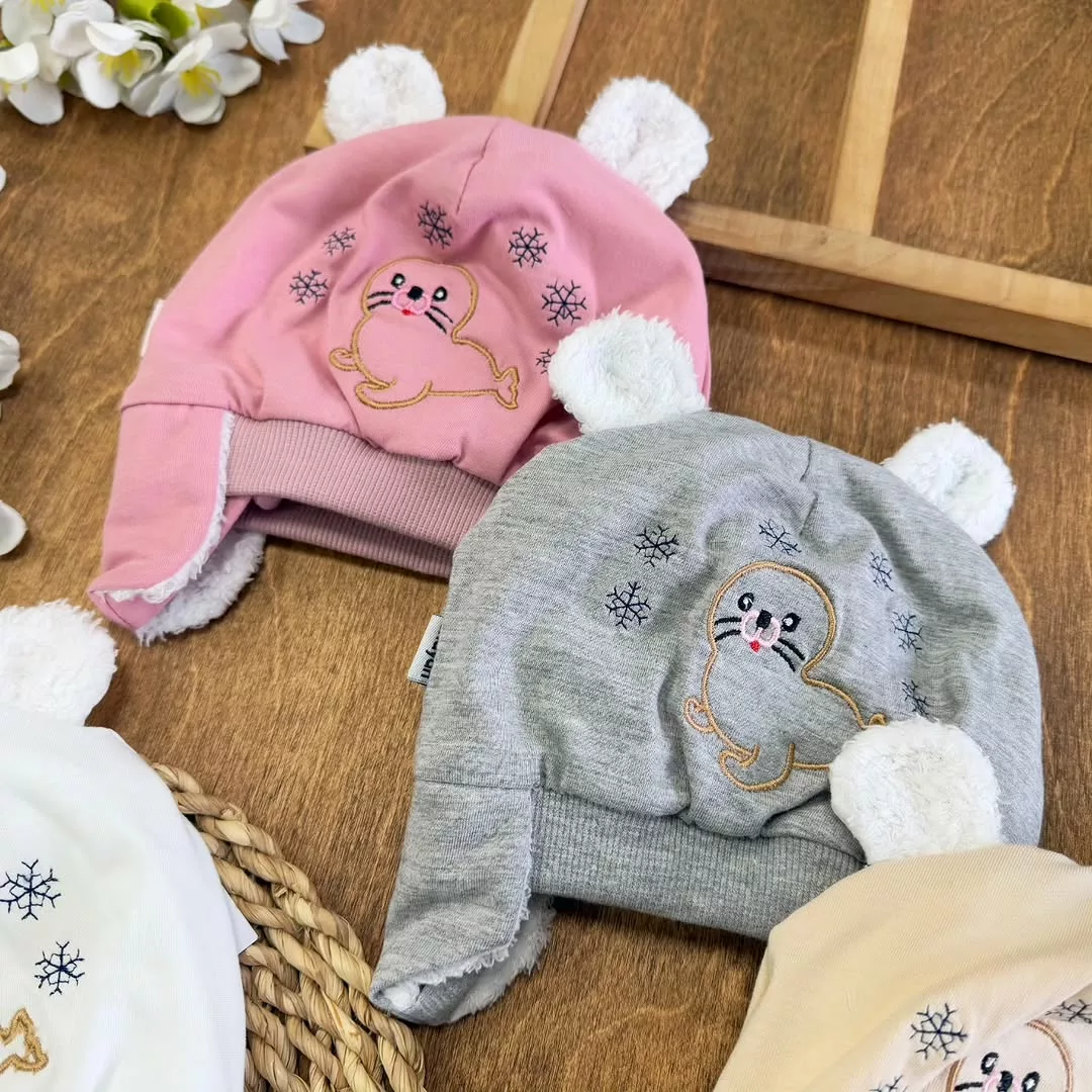 کلاه نخ پنبه پولیشی نوزادی طرح فُک کد 1921