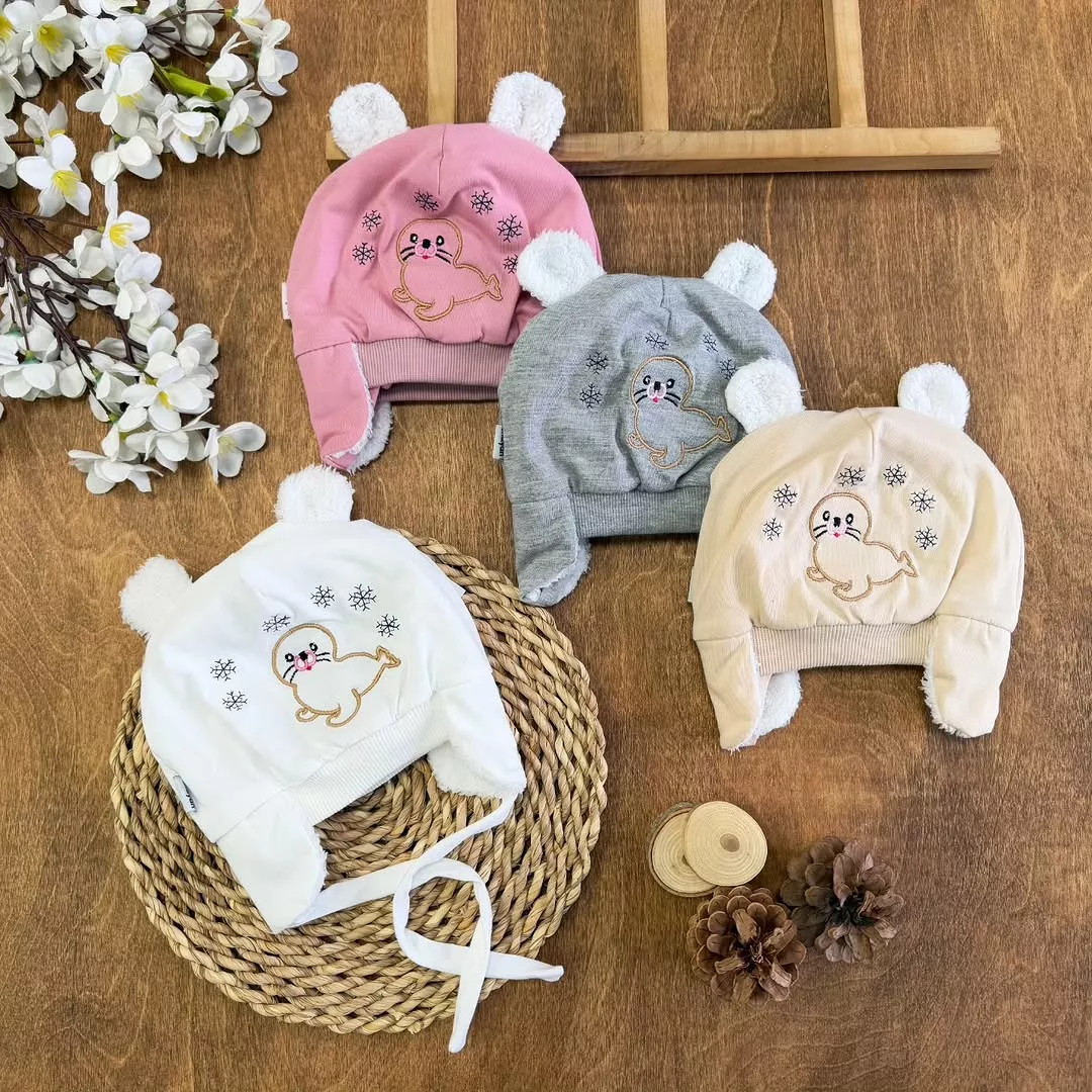 کلاه نخ پنبه پولیشی نوزادی طرح فُک کد 1921