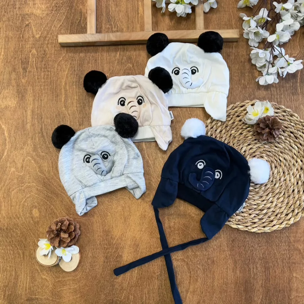 کلاه نخ پنبه نوزادی فیل خرطوم دار کد 2586