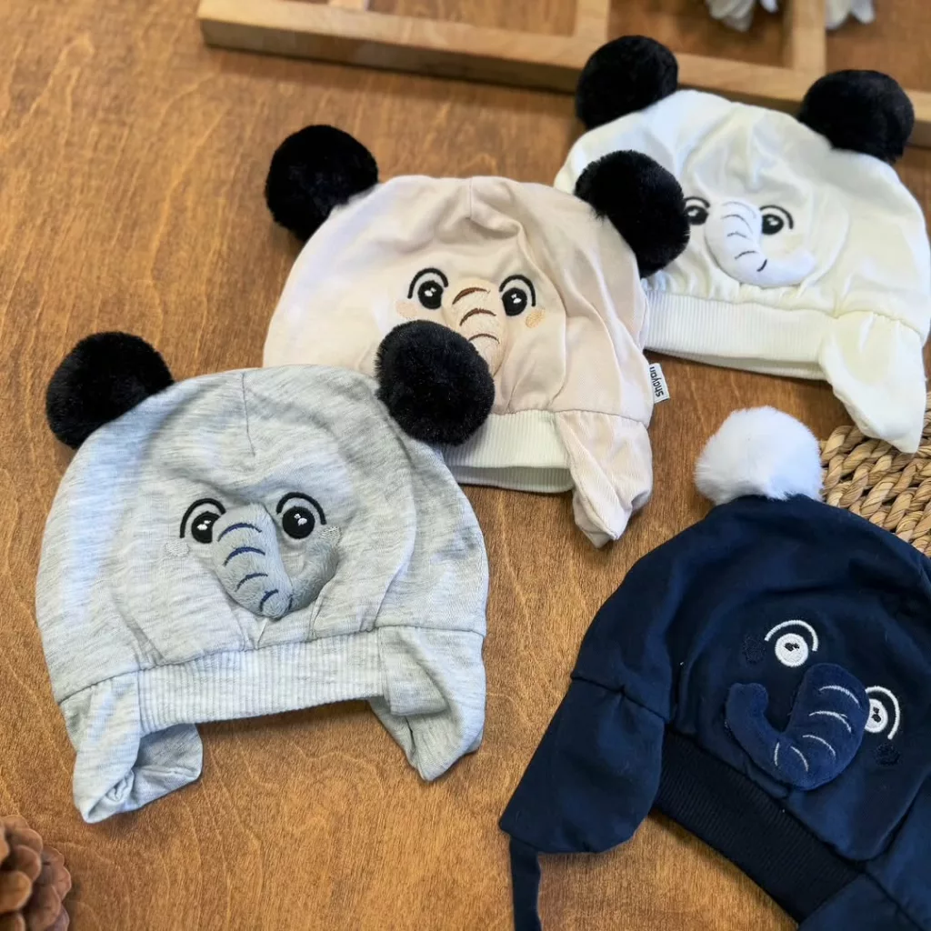 کلاه نخ پنبه نوزادی فیل خرطوم دار کد 2586