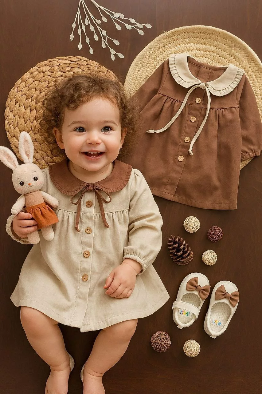 پیراهن کتان دخترانه کد 5780