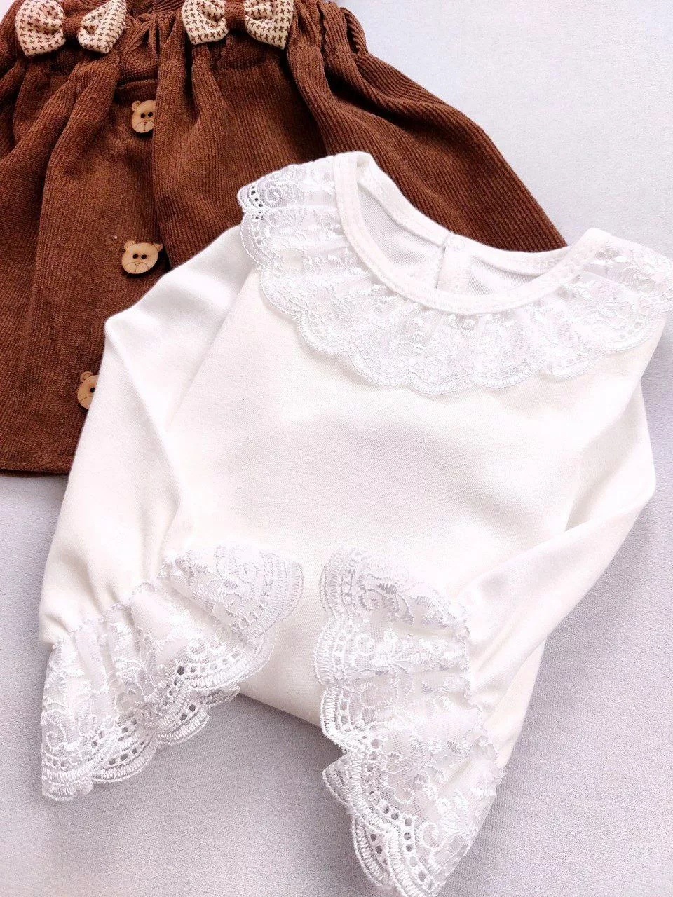 ست سارافون تور باله دار مخمل قهوه ای کد 5778