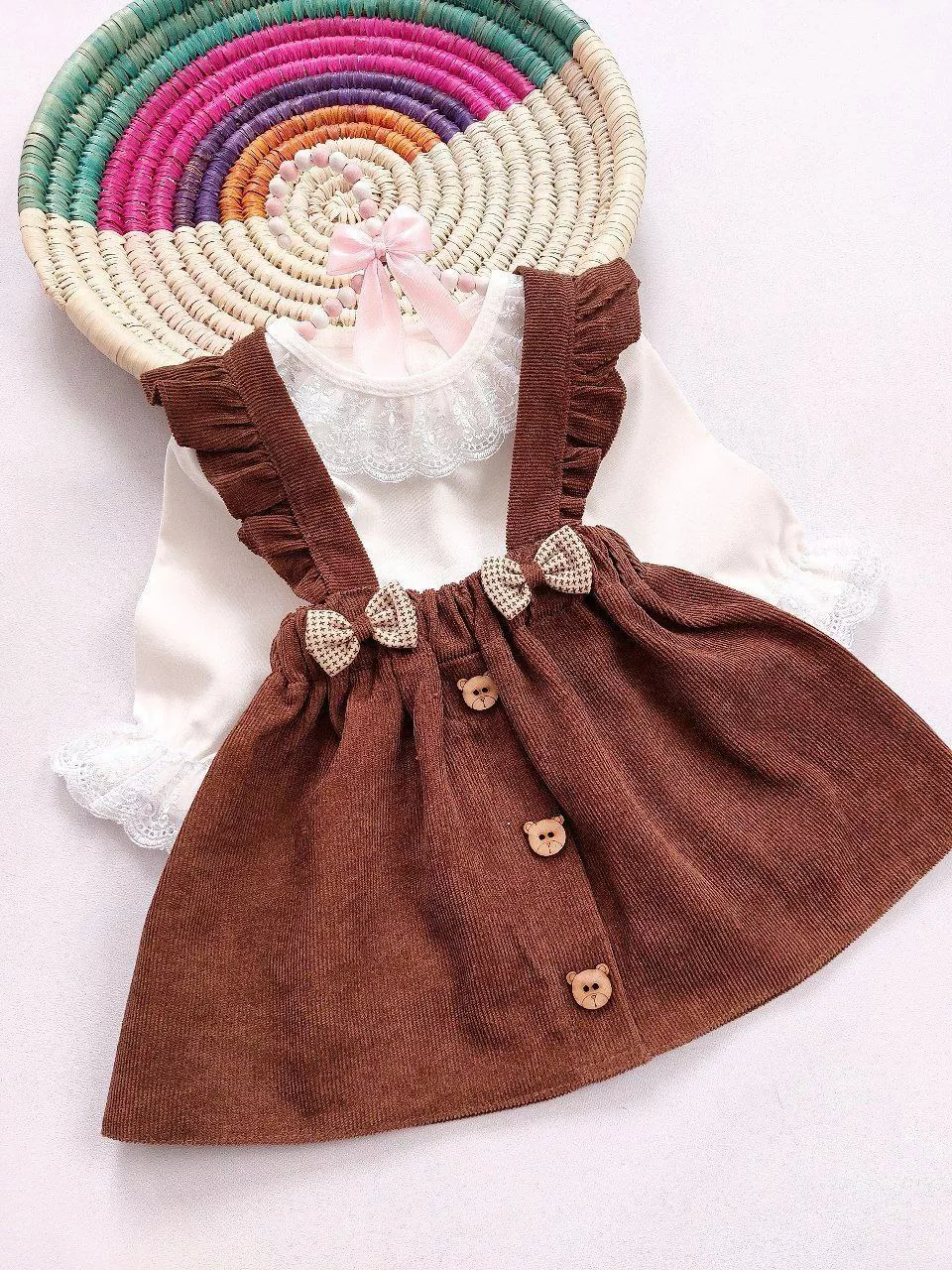 ست سارافون تور باله دار مخمل قهوه ای کد 5778