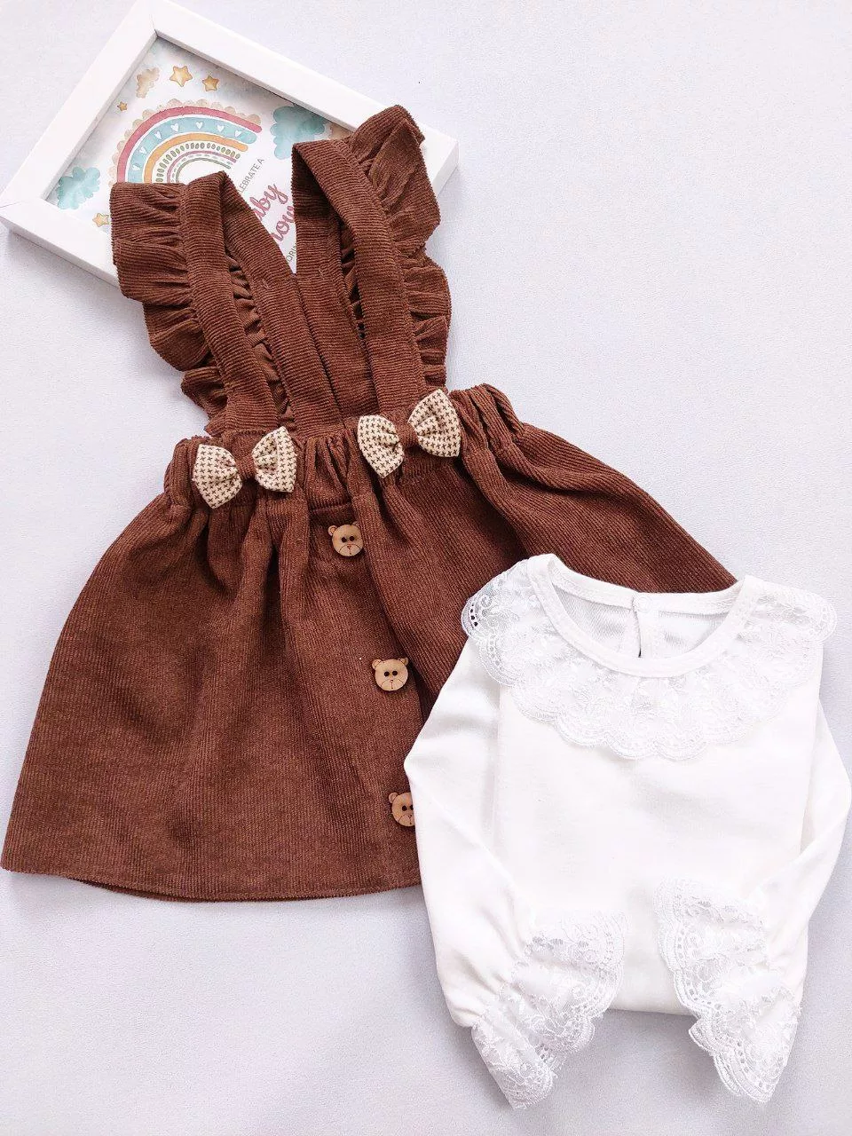 ست سارافون تور باله دار مخمل قهوه ای کد 5778