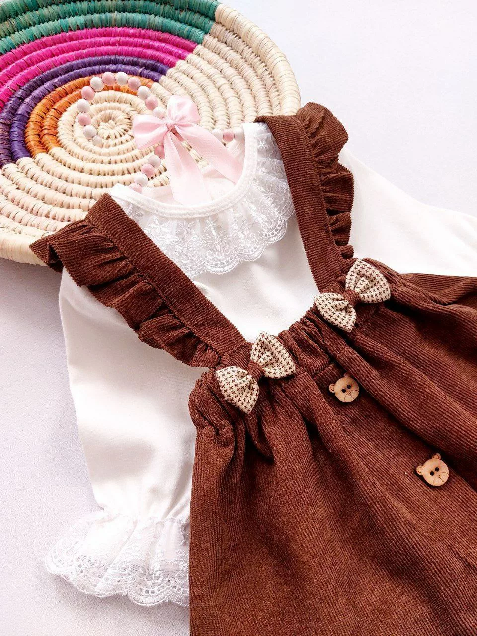 ست سارافون تور باله دار مخمل قهوه ای کد 5778