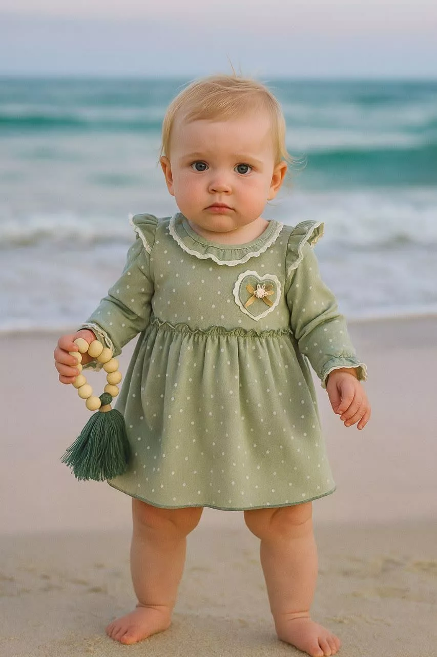 بادی دامن دار پرنسس سبز آستین بلند کد 5779