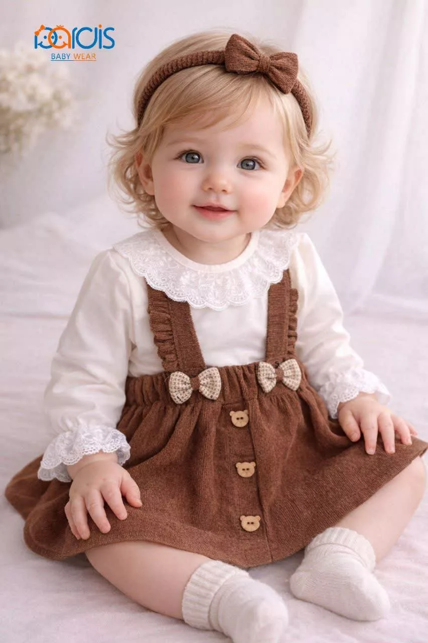 ست سارافون تور باله دار مخمل قهوه ای کد 5778