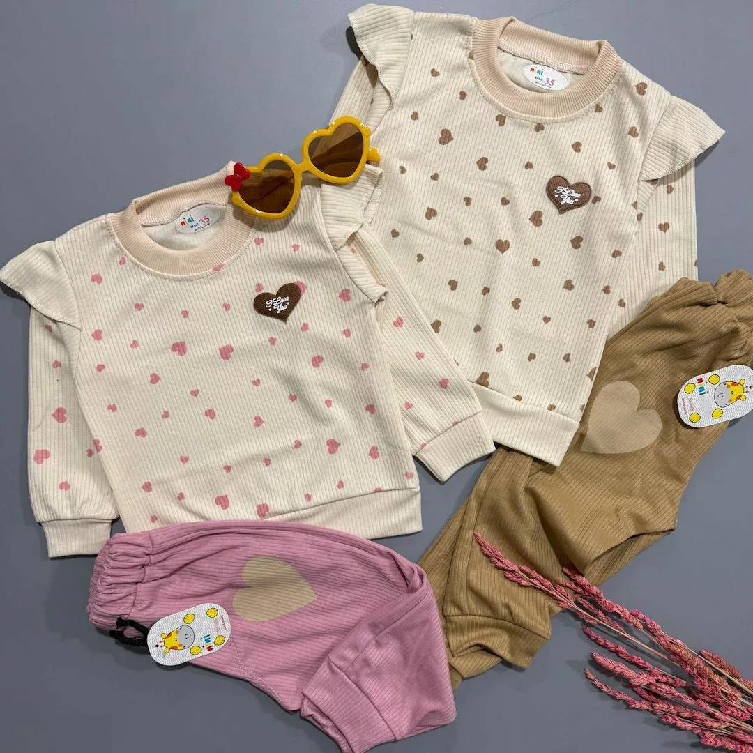 بلوز شلوار کبریتی تمام چاپ قلب سایز ۳۵،۴۰ کد ۵۷۹۳