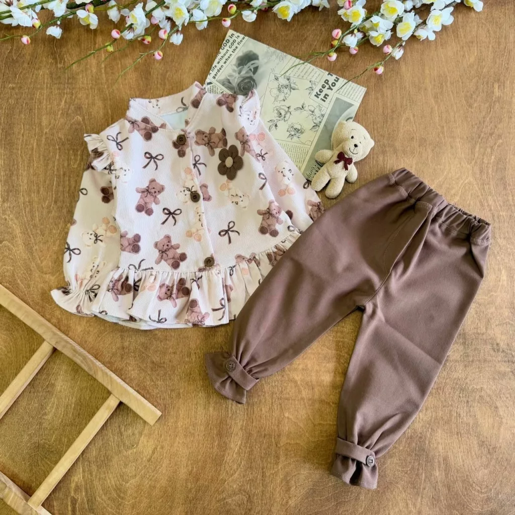 مانتو شلوار مخمل کتان خرس تدی کد ۵۸۰۱