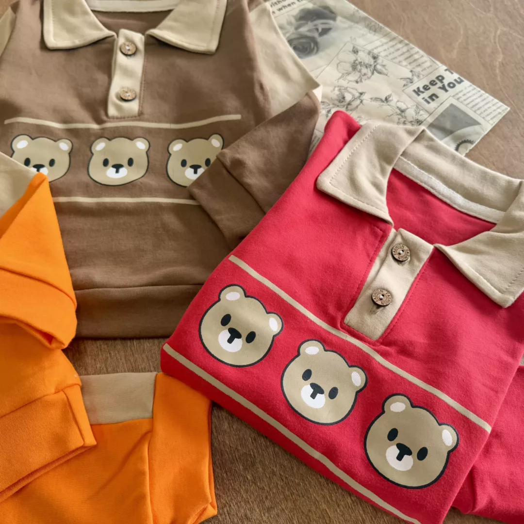 بلوز شلوار یقه دار سه کله خرس سایز 35،40 کد 5749