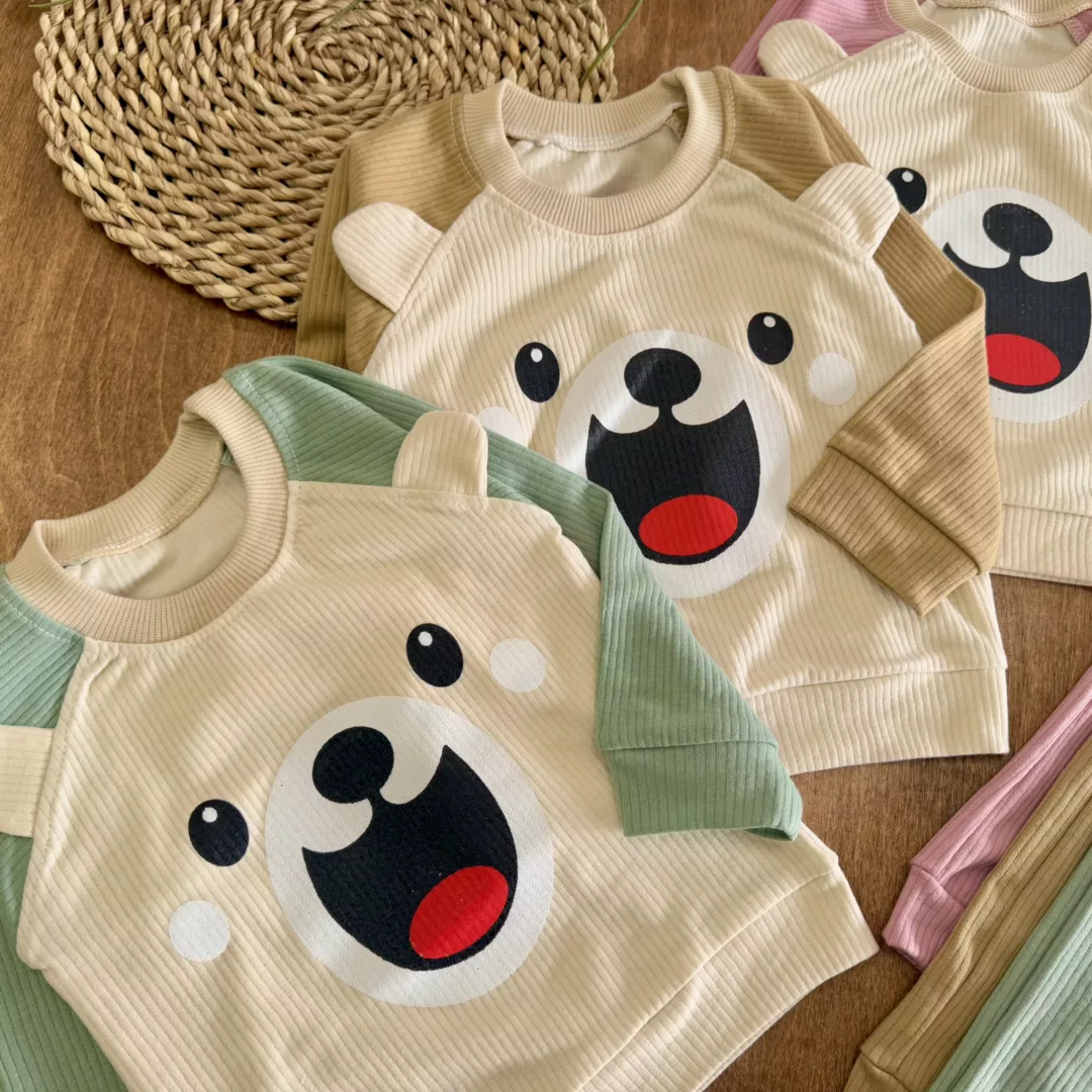 بلوز شلوار کبریتی خرس گوش دار خندان سایز ۳۵،۴۰ کد ۵۷59