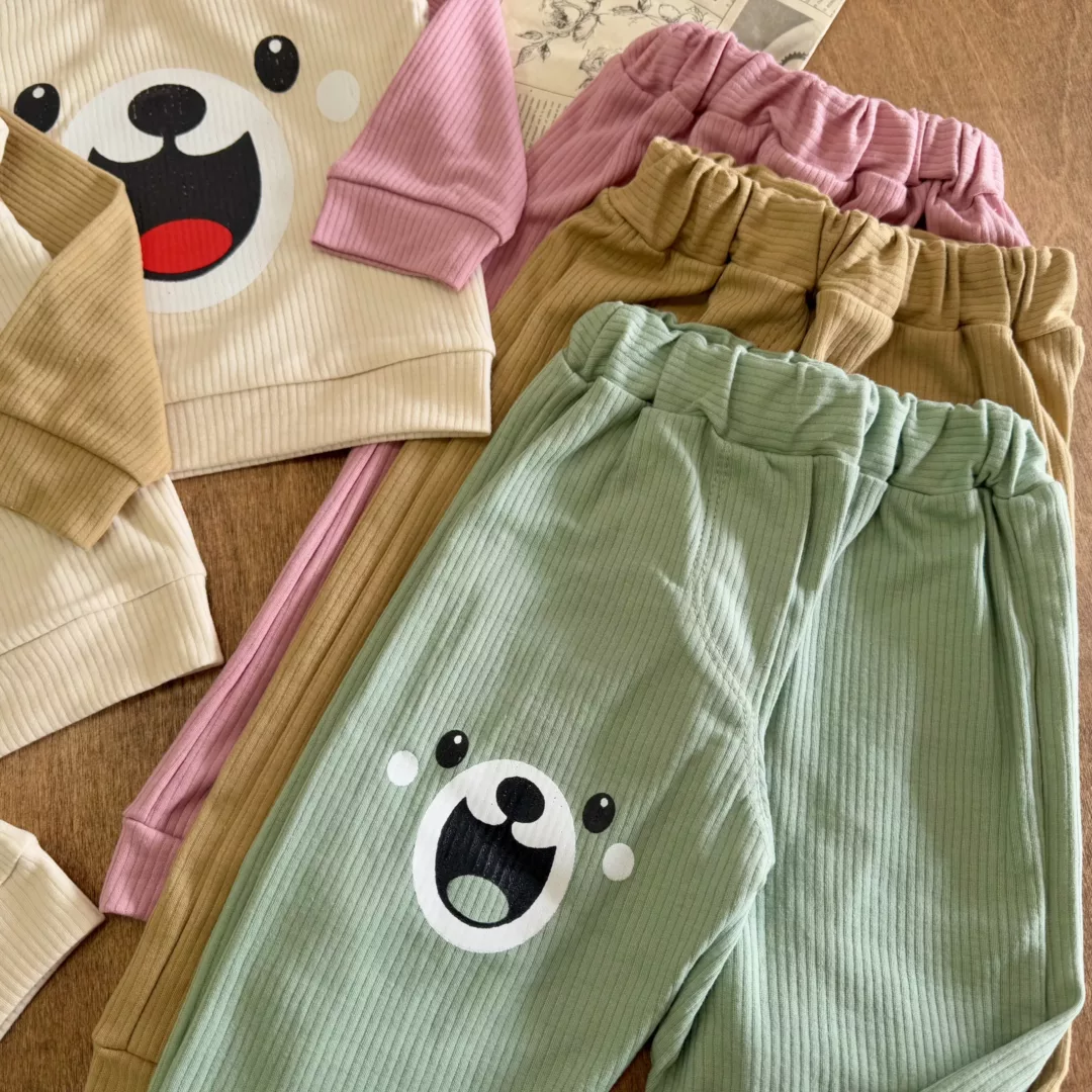 بلوز شلوار کبریتی خرس گوش دار خندان سایز ۳۵،۴۰ کد ۵۷59