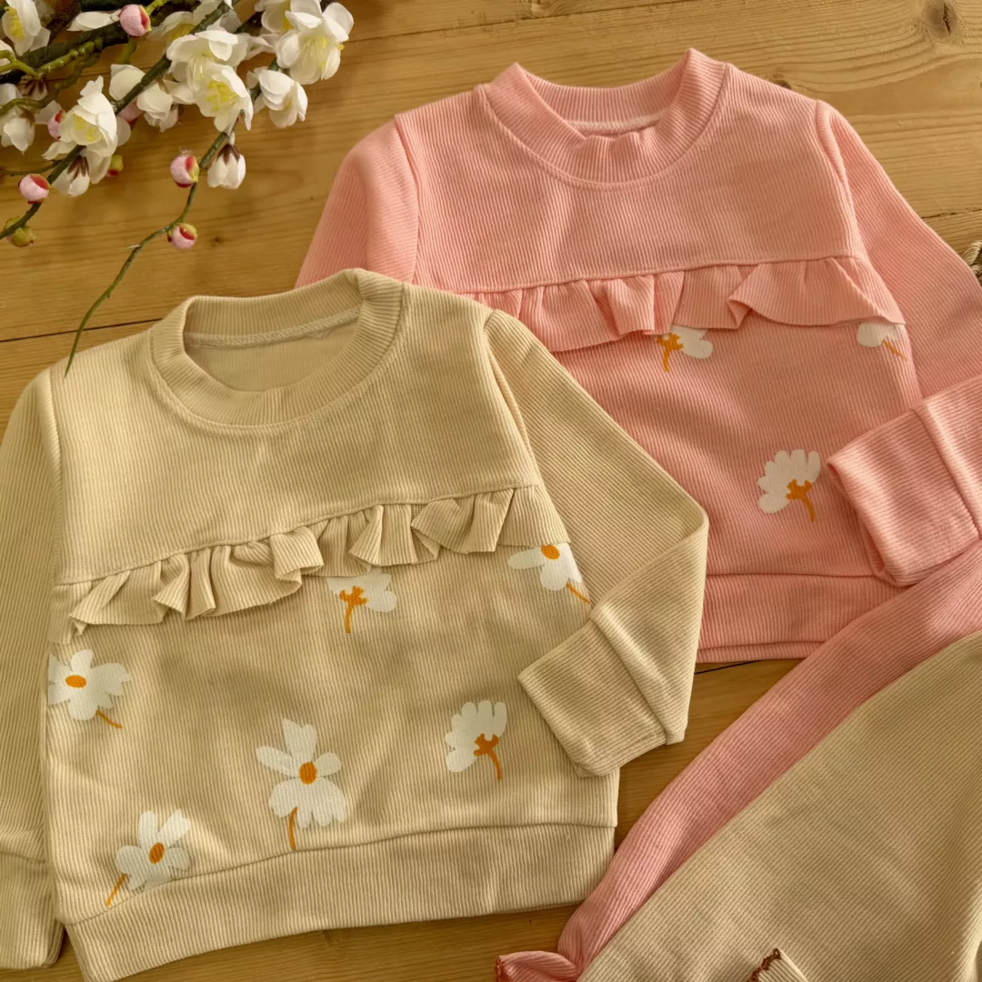 بلوز شلوار کبریتی چین دار گل سایز 35 تا 45 کد 5753