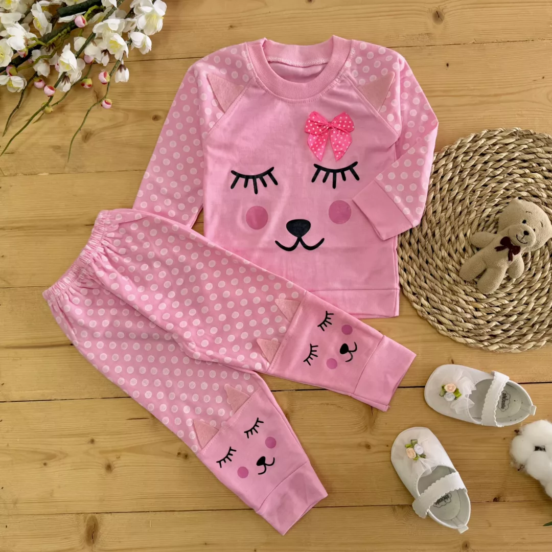 بلوز شلوار صورتی خالدار چشم بسته کد 5763