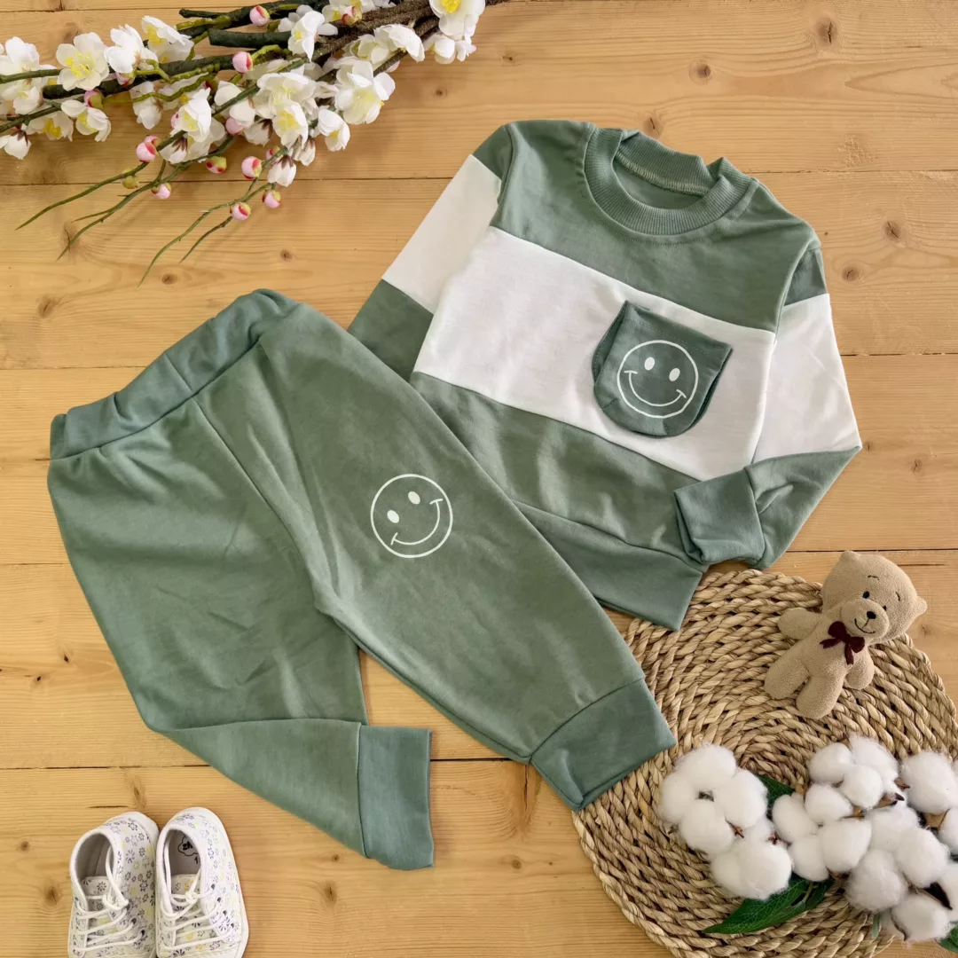 بلوز شلوار لبخند سبز جیب دار کد 5764