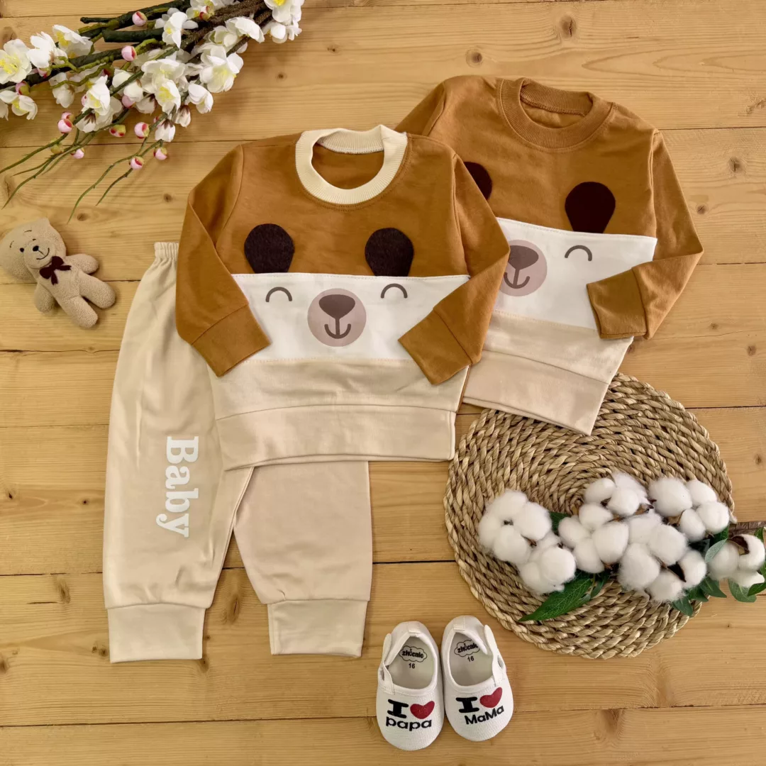 بلوز شلوار خرس چشم بسته گوش دار راه راه کد 5767