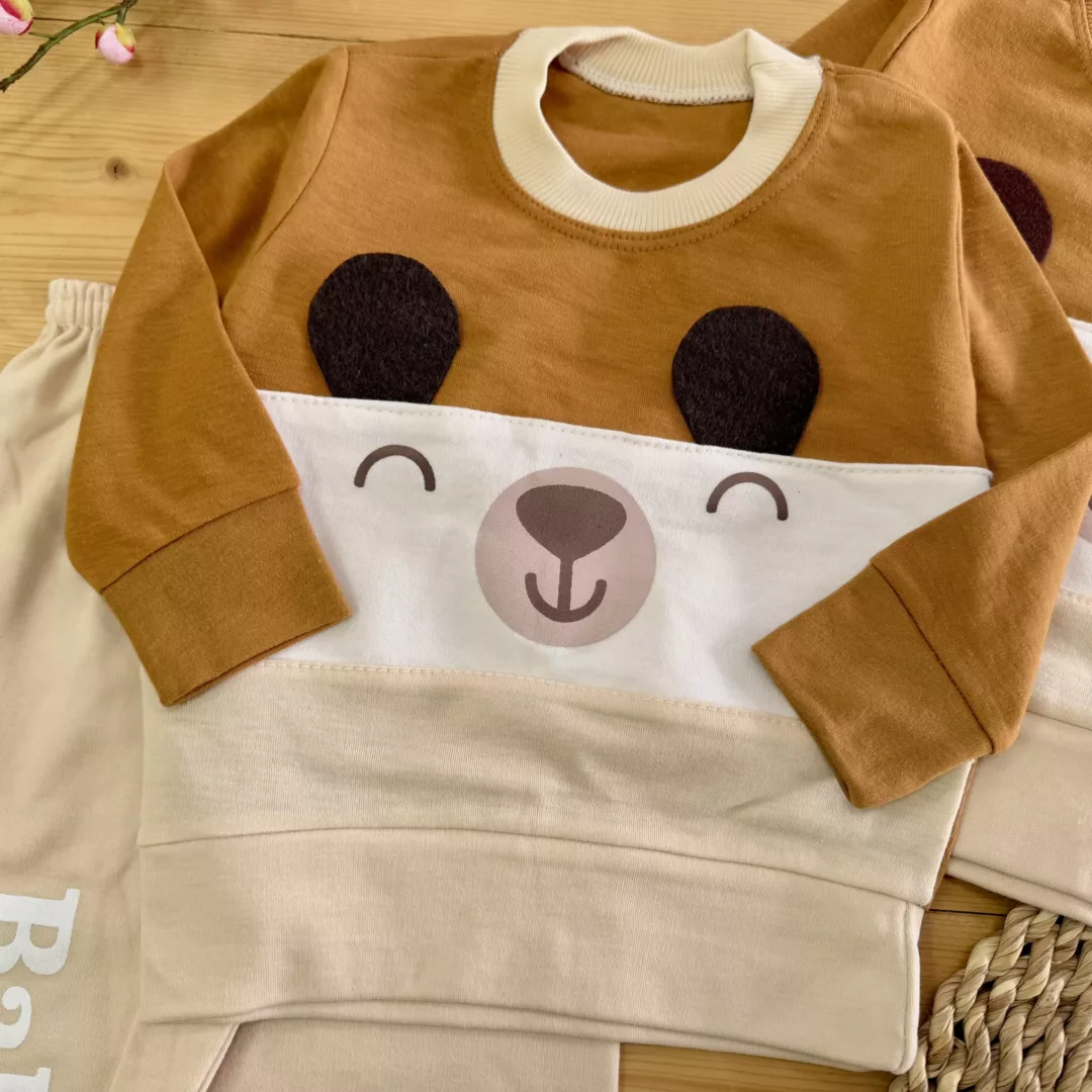 بلوز شلوار خرس چشم بسته گوش دار راه راه کد 5767