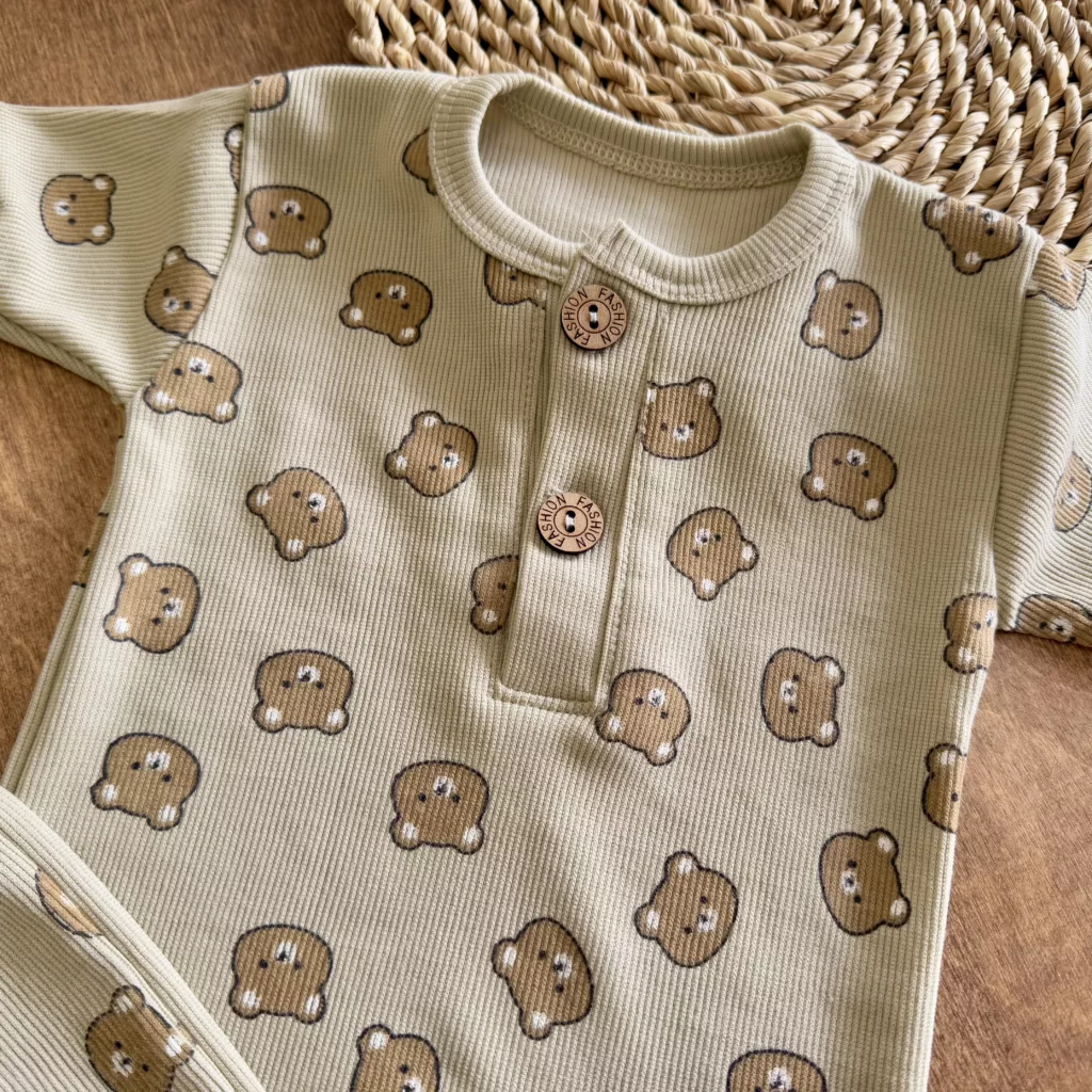 تیشرت شلوارک کبریتی تمام چاپ دکمه دار خرس سایز 1 تا 3 کد 5782