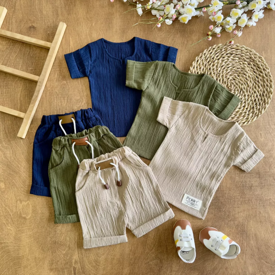 تیشرت شلوارک یقه کوبایی perry سایز 1 تا 3 کد 5787