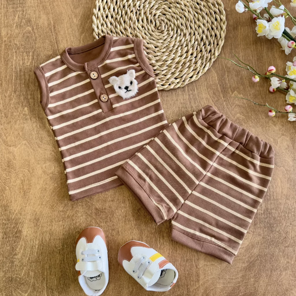 تاپ شلوارک کبریتی راه راه خرس سایز 1 تا 3 کد 5785