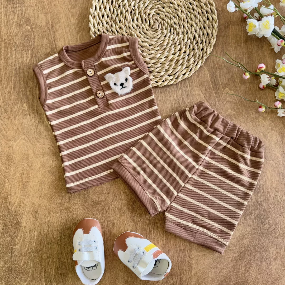 تاپ شلوارک کبریتی راه راه خرس سایز 1 تا 3 کد 5785