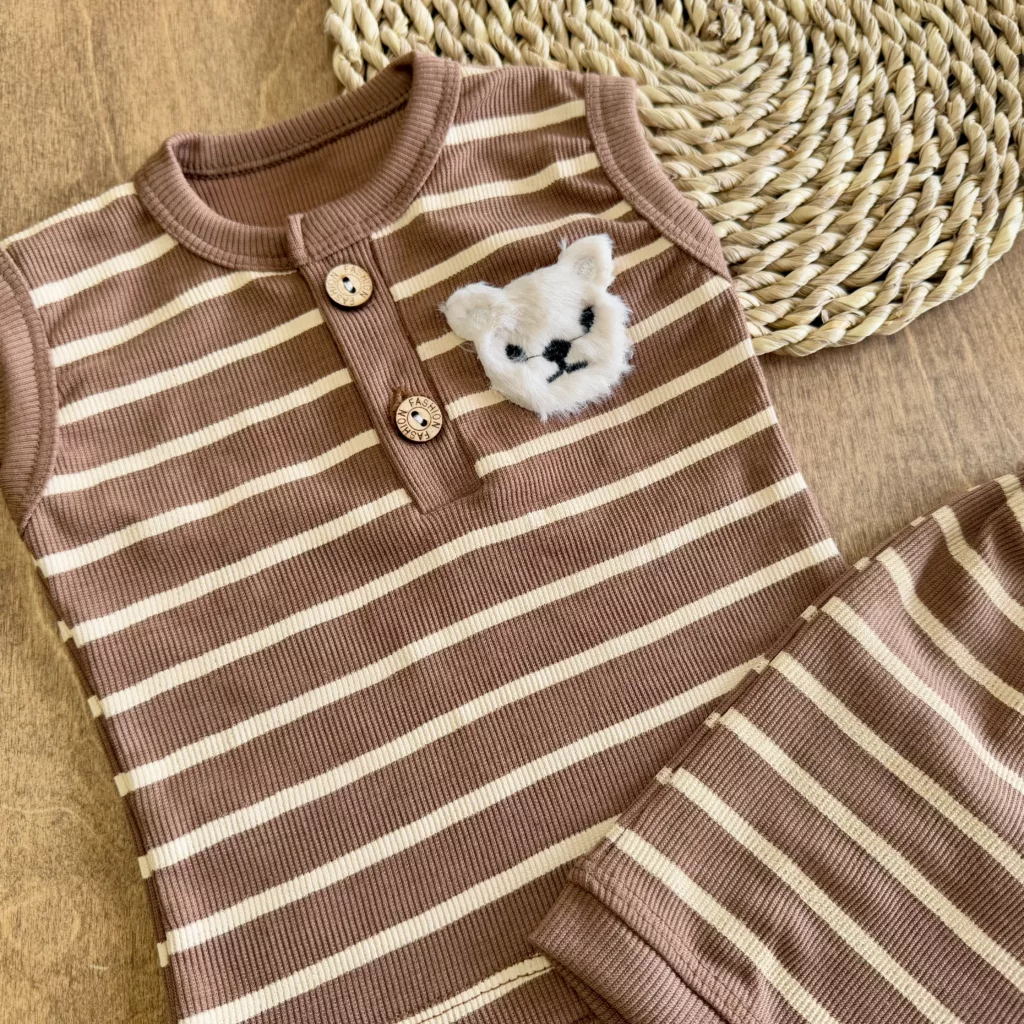 تاپ شلوارک کبریتی راه راه خرس سایز 1 تا 3 کد 5785