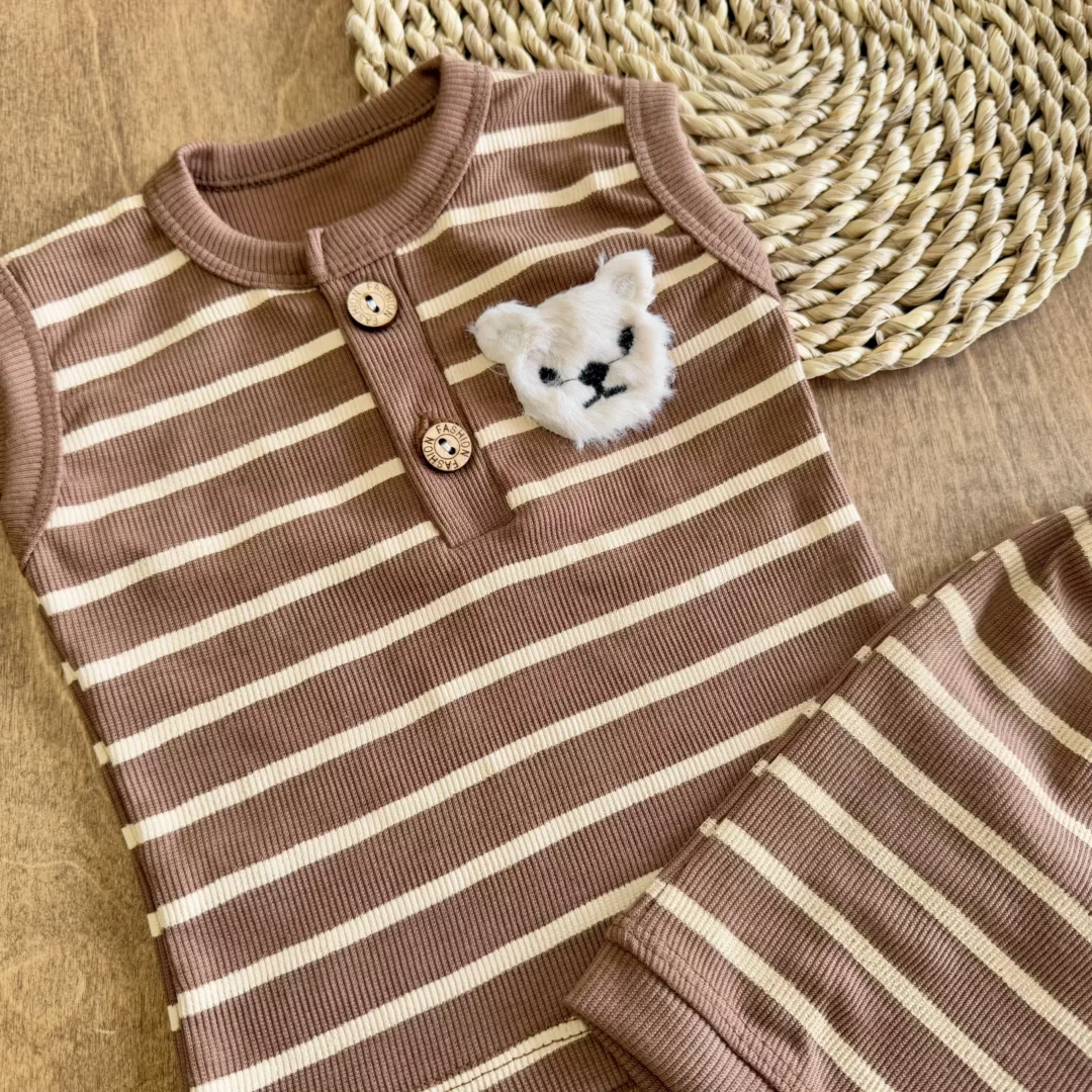 تاپ شلوارک کبریتی راه راه خرس سایز 1 تا 3 کد 5785