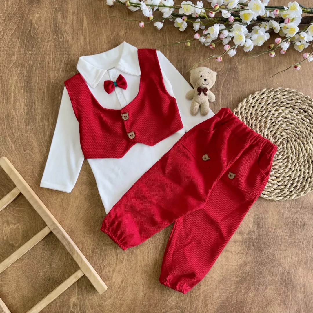 بلوز شلوار جلیقه ای قرمز کد 3821