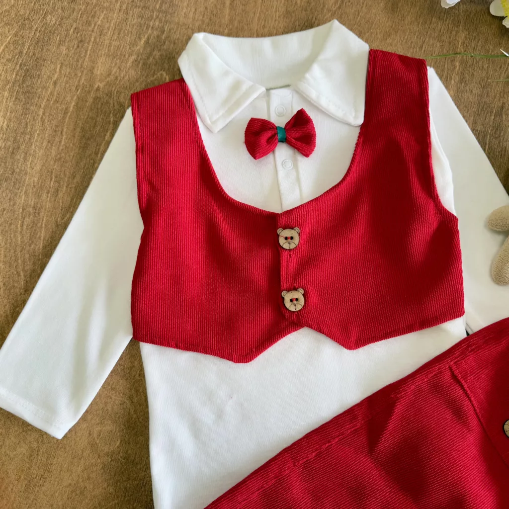 بلوز شلوار جلیقه ای قرمز کد 3821