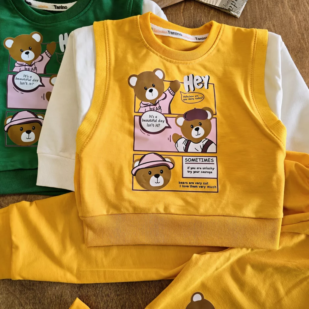 بلوز شلوار خرس آستین سارافونی سایز 35 تا 45 کد 5757