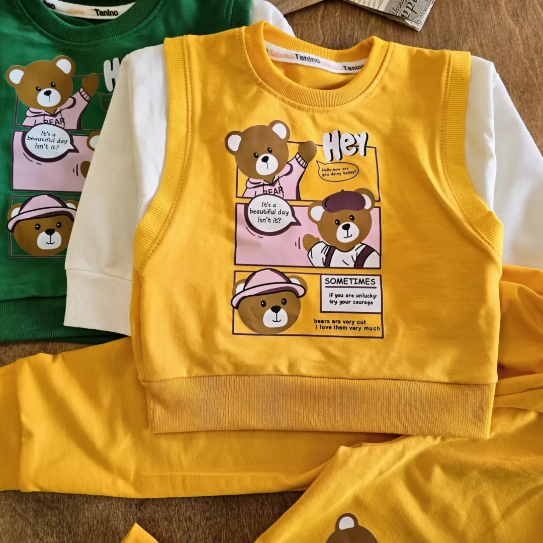 بلوز شلوار خرس آستین سارافونی سایز 35 تا 45 کد 5757