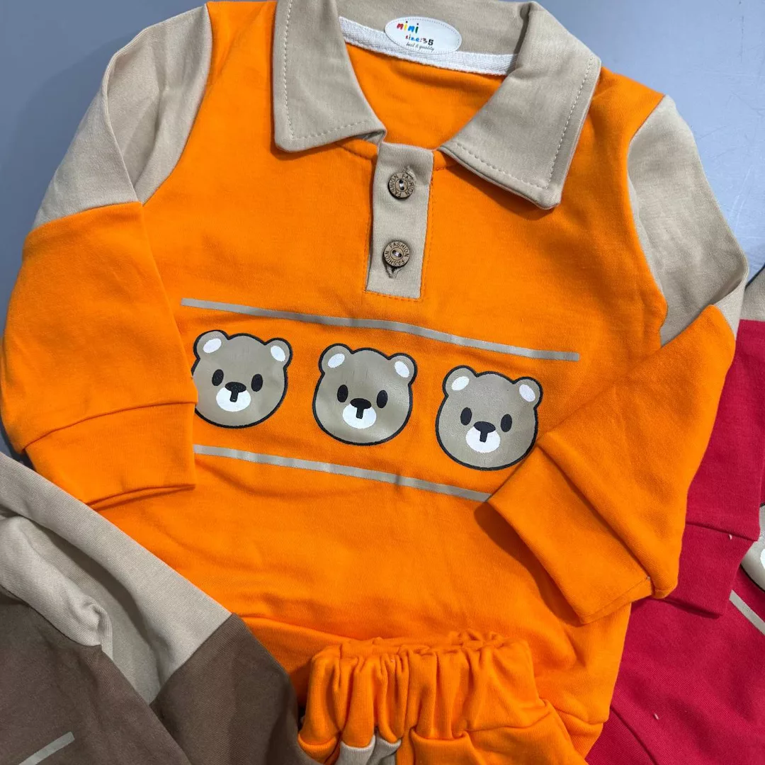 بلوز شلوار یقه دار سه کله خرس سایز 35،40 کد 5749