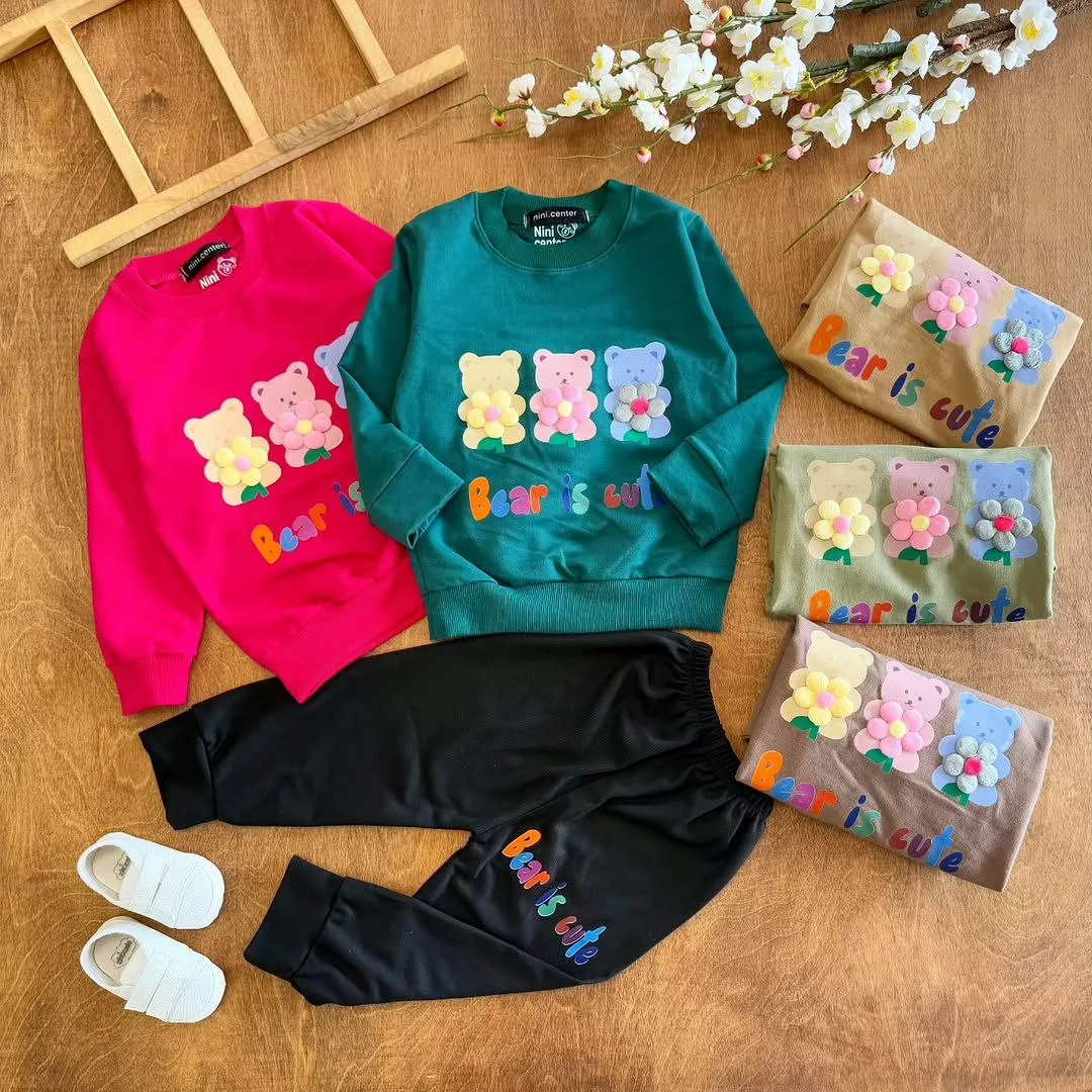 بلوز شلوار سه خرس گل برجسته (nc) سایز ۴۰،۴۵ کد ۵۷۴۲