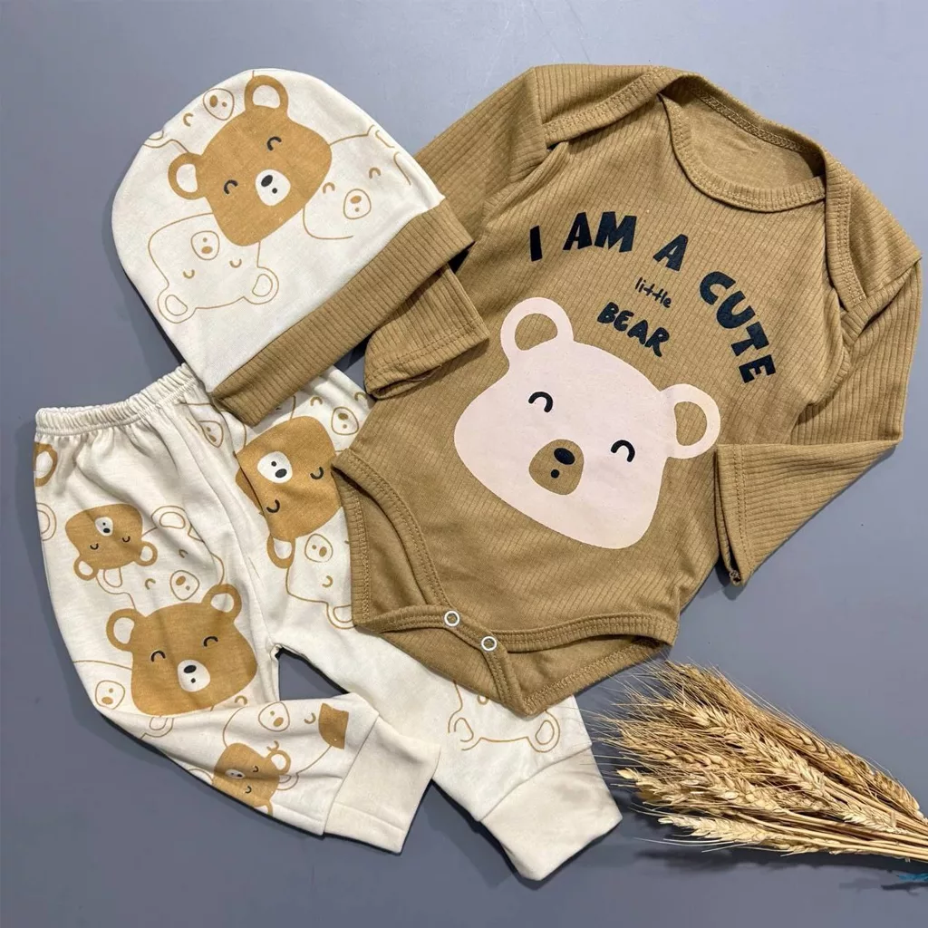 بادی شلوار کبریتی خرس قهوه ای سایز ۱ تا ۳ کد ۵۸۷۴