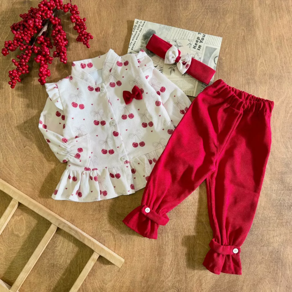 مانتو شلوار مخمل هددار آلبالو (زرشکی) کد ۵۷۲۷