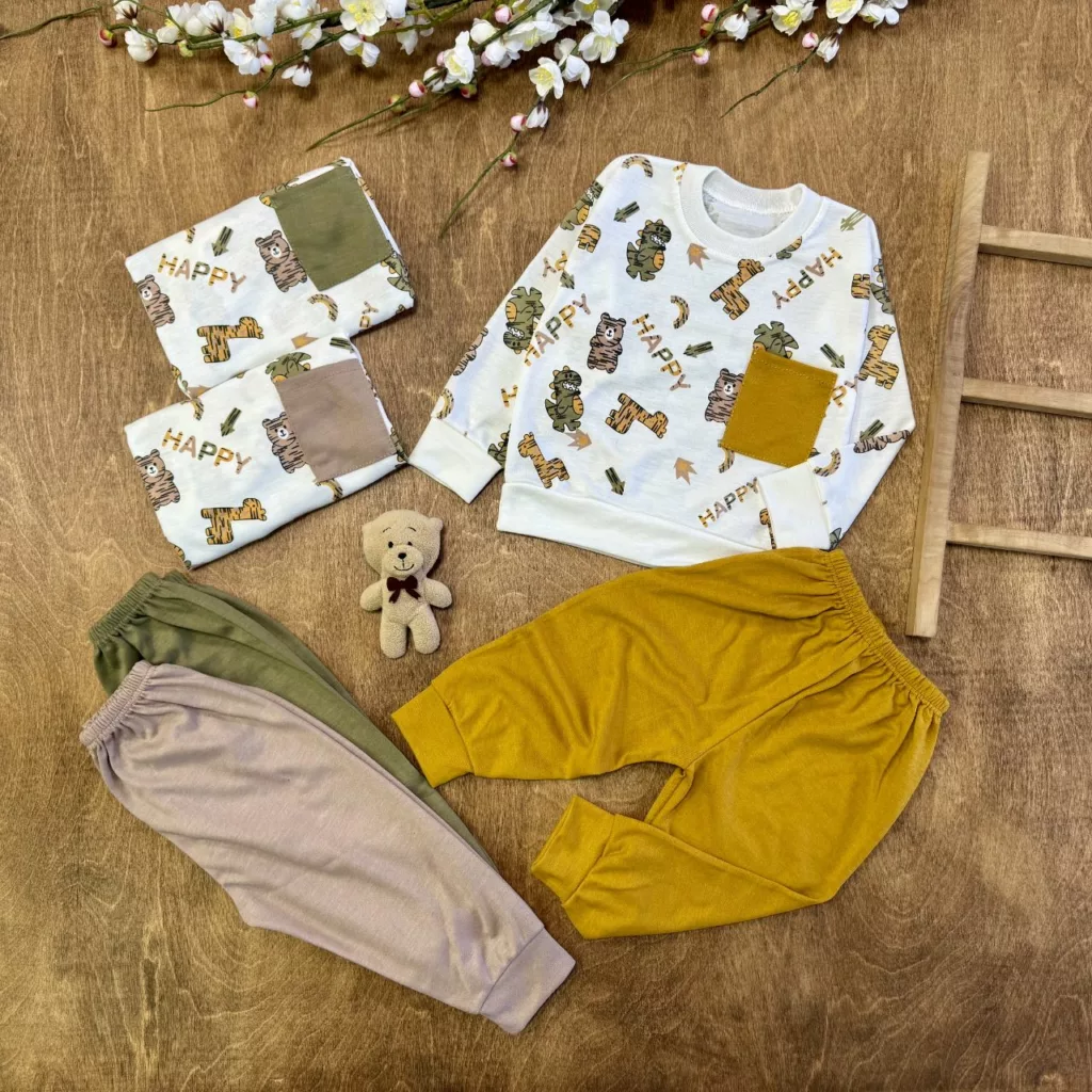 بلوز شلوار جیبدار حیوانات happy سایز ۳۵،۴۰ کد ۵۸۴۴