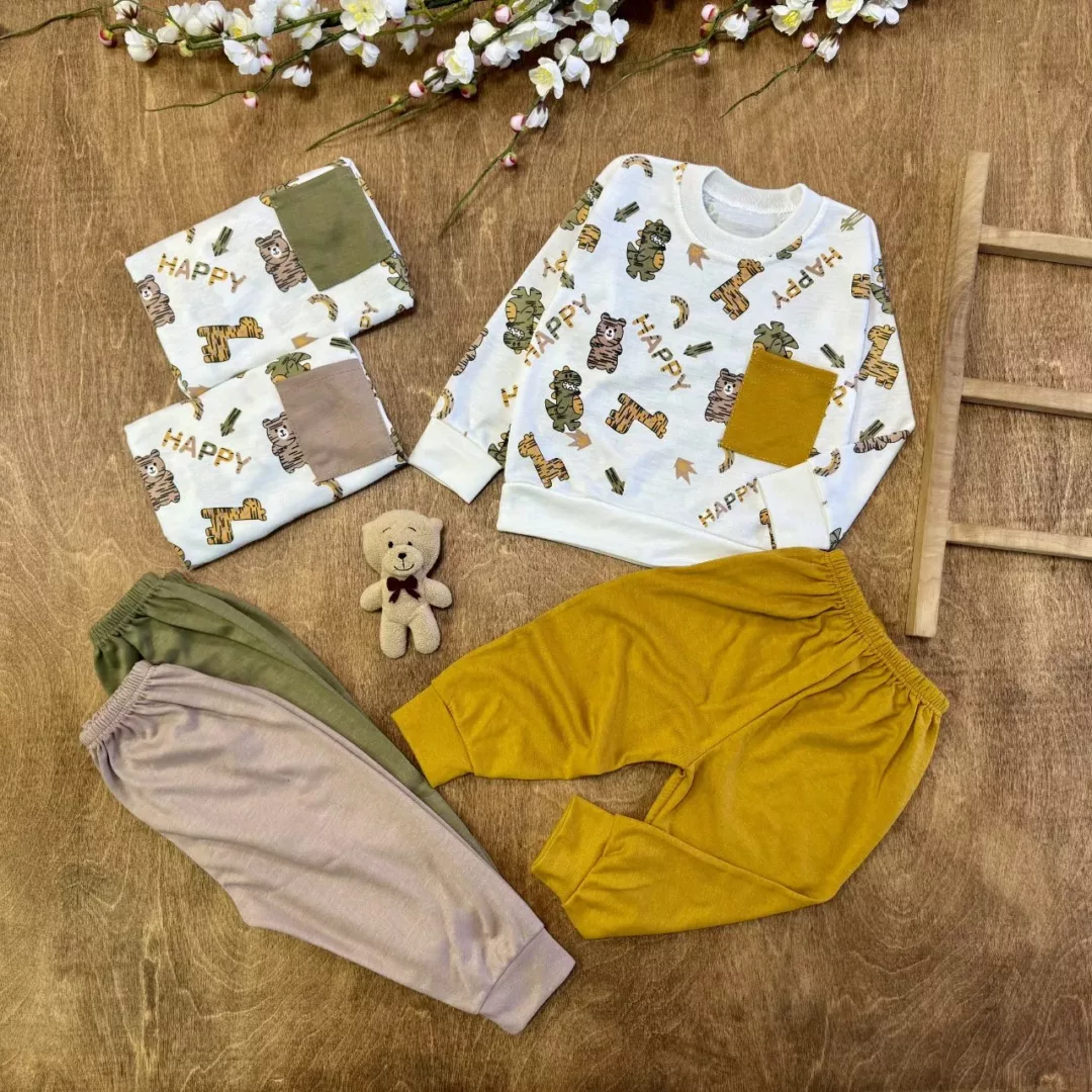 بلوز شلوار جیبدار حیوانات happy سایز ۳۵،۴۰ کد ۵۸۴۴