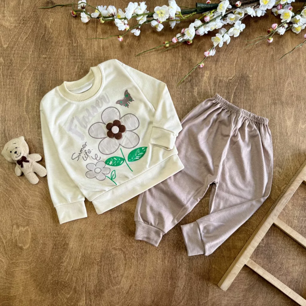 بلوز شلوار گل برجسته Flower سایز ۳۵،۴۰ کد ۵۳۹۱