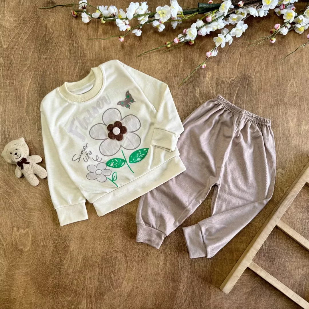 بلوز شلوار گل برجسته Flower سایز ۳۵،۴۰ کد ۵۳۹۱